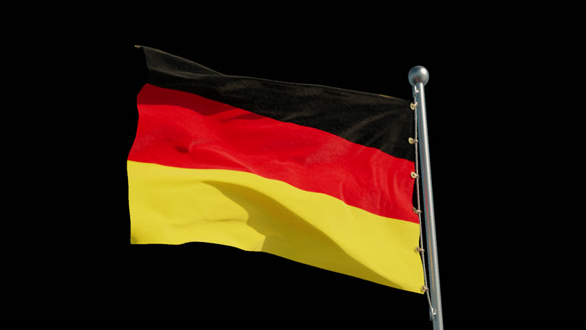 Seamless loop video of the flag Germany waving on a metal flagpole. Bottom right view, static camera. Alpha Channel. Royalty-Free Stock Footage #1104807205