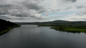 4k video of an aerial view of Bassenthwaite Lake in the Lake District, Cumbria, UK