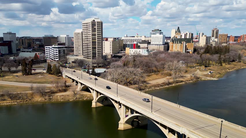 Aerial view of the downtown area of Saskatoon, Saskatchewan, Canada