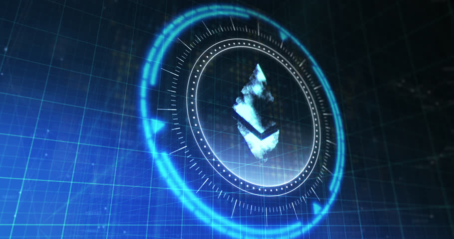 Animation of processing circle with rotating ethereum sign over blue and black digital space. communication, currency, finance and technology concept digitally generated video. | Shutterstock HD Video #1104814305