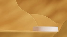 Video of 3d rendering mockup template of white podium in landscape with yellow background and shadow