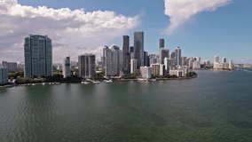 Reveal drone shot of brickell district in Miami Florida
