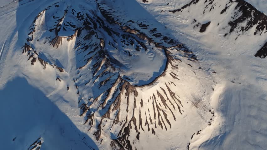 Drone view of an alien planet looking landscape, taken at a snow covered limestone quarry in Ottawa Canada
