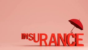 Car Insurance and Safety Concept - Modern Red Automobile Hatchback Sedan Protected under Insurance Umbrella. Isolated on Pink Background. 3D Rendering Animation for Protection and Assurance