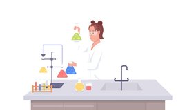 Animated Teen Scientist Conducting Experiments - Academic Subject Animation. Full Body Character in Colorful Cartoon Style on Transparent Background. Ideal for Educational Videos, Science Presentation
