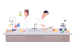 Animated Science Experiment in Laboratory - Young Researchers Conducting Experiments. Full Body Flat Characters with Alpha Channel for Animation. Colorful Cartoon Style HD Video Footage - Powered by Shutterstock - Get 15% off with code: PIKWIZARD15
