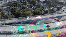 Revolutionizing Transportation: Captivating Aerial View of Futuristic City Traffic Connected by Advanced Technology and Smart Networks. AI Logistic Autonomous Delivery Vehicles Leveraging IoT, GPS. 4K - Powered by Shutterstock - Get 15% off with code: PIKWIZARD15