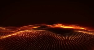 Motion abstract orange digital waves and particles; technology background. 4k video. Screensaver animation