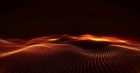 Motion abstract orange digital waves and particles; technology background. 4k video. Screensaver animation Video Stok