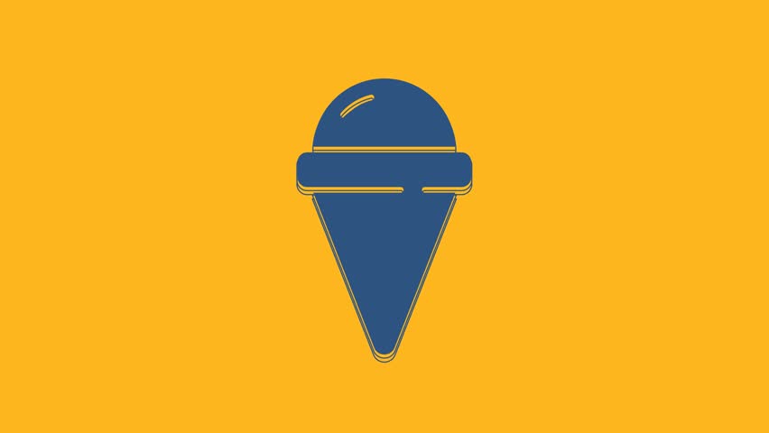 Blue Ice cream in waffle cone icon isolated on orange background. Sweet symbol. 4K Video motion graphic animation .