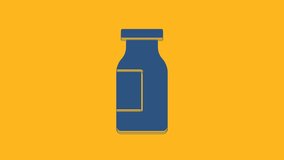 Blue Closed glass bottle with milk icon isolated on orange background. 4K Video motion graphic animation .