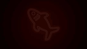 Glowing neon line Shark icon isolated on black background. 4K Video motion graphic animation.