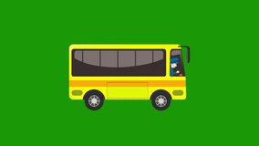 Animated yellow bus cartoon on green screen