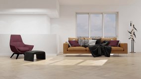 3d video rendering footage contemporary interior design of the living room. Stylish interior of the living room