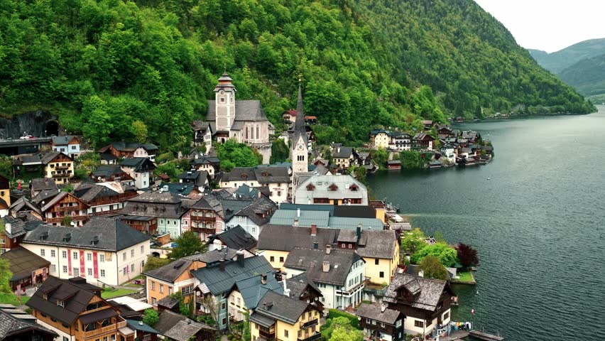 View of famous Hallstatt mountain village in the Austrian Alps at beautiful light in summer, Salzkammergut region, Hallstatt, Austria . 