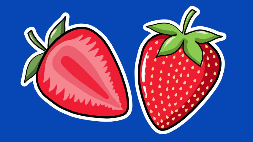 4K Animated Strawberry Stickers Fruit Animation Design. Isolated on Blue Chroma Key Background. Berry Healthy Fruit Concept. Fresh Hand Drawn Style Strawberry Design Element. Social media and websites | Shutterstock HD Video #1104846793