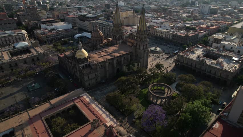 Guadalajara Aerial of Catedral de Guadalajara Mexico and Parque de los Jalisciences