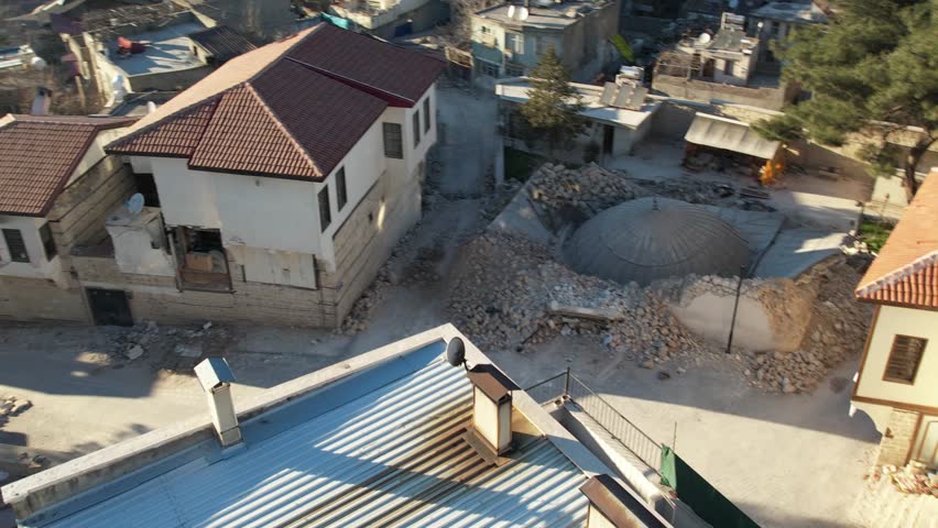 Kahramanmaraş sheikh mosque wreckage bahtiyar slope divanli neighborhood | Shutterstock HD Video #1104861283