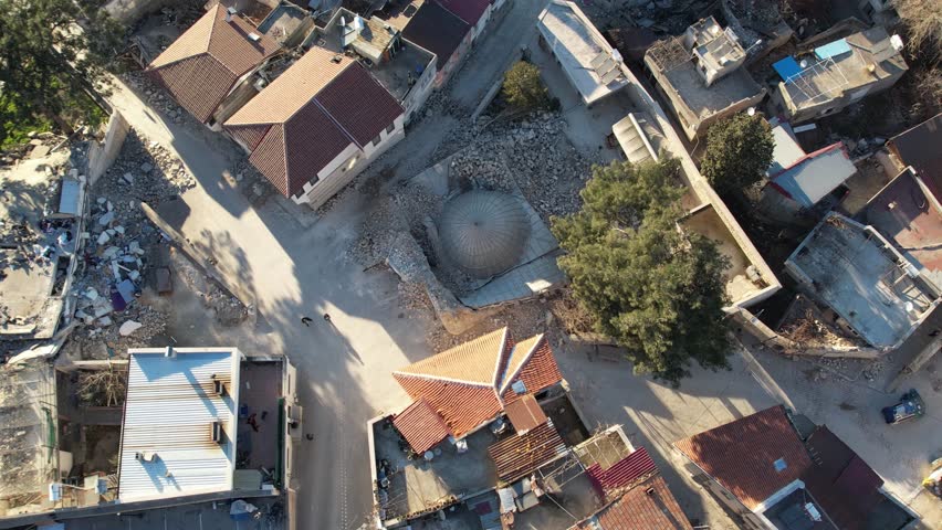Kahramanmaraş sheikh mosque wreckage bahtiyar slope divanli neighborhood | Shutterstock HD Video #1104861319