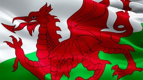 Wales flag video. National 3d Welsh Flag Slow Motion video. Wales Flag Blowing Close Up. Welsh Flags Motion Loop HD resolution Background Closeup 1080p Full HD video flags waving in wind video footage