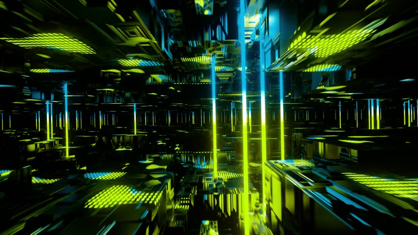 Looped 3d animation, VFX yellow blue tunnel with polygonal frames, Sci-fi. Abstract cyclic background. Technology, VJ concept. Led lamp.futuristic tunnel with bright light. Animation of seamless loop | Shutterstock HD Video #1104864931
