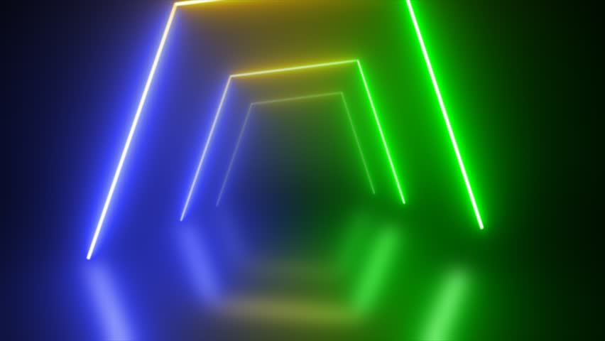 Abstract looped tunnel neon blue green and yellow energy glowing from lines background | Shutterstock HD Video #1104865445