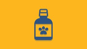 Blue Dog medicine bottle icon isolated on orange background. Container with pills. Prescription medicine for animal. 4K Video motion graphic animation .