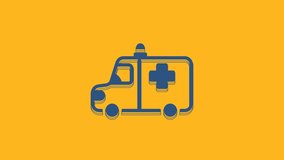Blue Ambulance and emergency car icon isolated on orange background. Ambulance vehicle medical evacuation. 4K Video motion graphic animation .