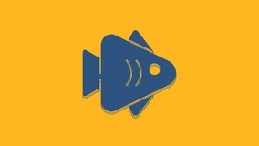 Blue Fish icon isolated on orange background. 4K Video motion graphic animation .