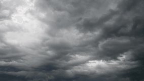 Time lapse video of cloudy sky in stormy weather. The sky turns completely black. Global warming concept