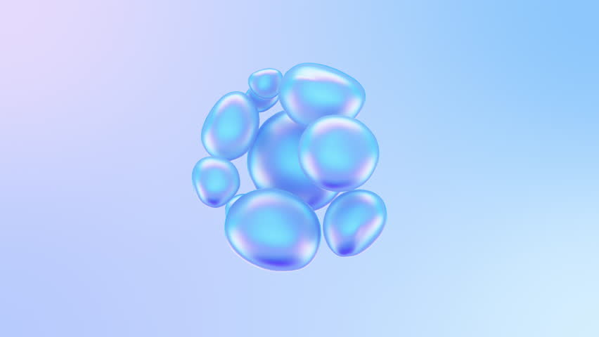 Biomorphic forms with holographic iridescent foil texture.Abstract blob 3d shape with light metallic rainbow colors.Smooth movements that change to the rhythm of the energy.Cloth,silk or latex texture