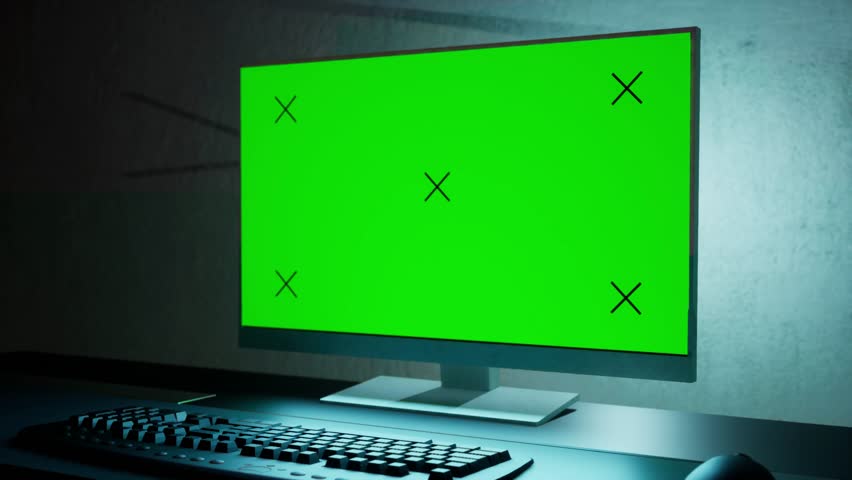 Green screen in computer monitor. Camera move around and change angle a bit. Modern futuristic video background Royalty-Free Stock Footage #1104880849