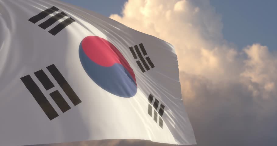 The National flag of South Korea (Republic of Korea) with a beautiful sky as the background Royalty-Free Stock Footage #1104883579