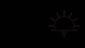 Glowing neon line Sunrise icon isolated on black background. 4K Video motion graphic animation.