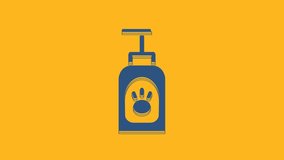 Blue Pet shampoo icon isolated on orange background. Pets care sign. Dog cleaning symbol. 4K Video motion graphic animation .