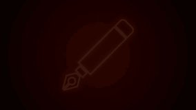 Glowing neon line Fountain pen nib icon isolated on black background. Pen tool sign. 4K Video motion graphic animation.