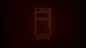 Glowing neon line Refrigerator icon isolated on black background. Fridge freezer refrigerator. Household tech and appliances. 4K Video motion graphic animation.