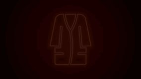 Glowing neon line Bathrobe icon isolated on black background. 4K Video motion graphic animation.