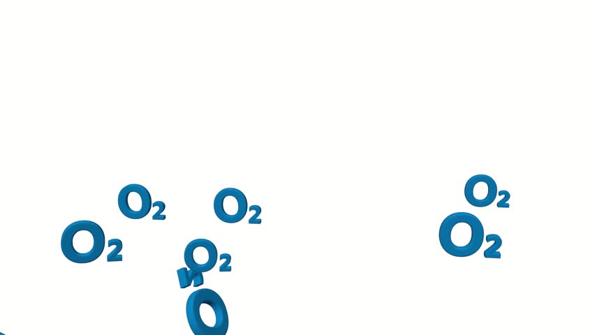 Oxygen O2 molecule icon formula in blue gradient background. formula of oxygen. Flying oxygen molecules