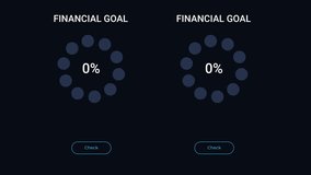 Animated round tracker UI element. Financial goal. Invest wisely. Looped 4K video template with alpha channel transparency. Data visualization. Dashboard component animation for dark theme