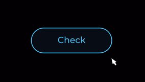 Animated check button UI element. Select multiple options. Analysis process. Looped HD video template with alpha channel transparency. Data visualization. Dashboard component animation for dark theme