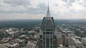Downtown Mobile, Alabama with drone video close up moving in a circle and reveal.