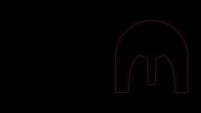 Glowing neon line Medieval iron helmet for head protection icon isolated on black background. 4K Video motion graphic animation.