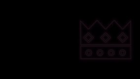 Glowing neon line King crown icon isolated on black background. 4K Video motion graphic animation.