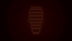 Glowing neon line LED light bulb icon isolated on black background. Economical LED illuminated lightbulb. Save energy lamp. 4K Video motion graphic animation.