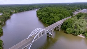 Edmund Pettus Bridge in Selma, Alabama with drone video moving in a circle.