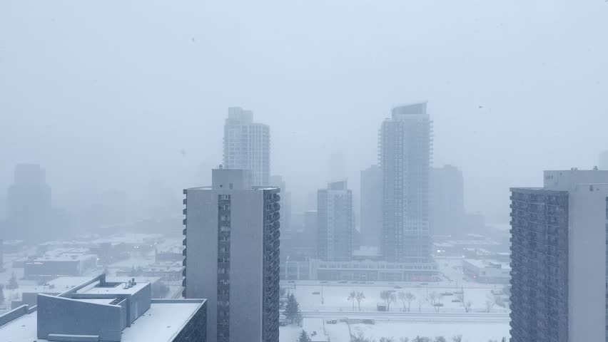 Snowfall in Calgary, Alberta. Winter in Canada