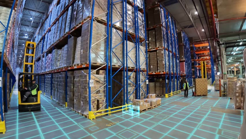 Futuristic concept of a modern warehouse. Visualization of a modern warehouse. Visualization of artificial intelligence. - Powered by Shutterstock - Get 15% off with code: PIKWIZARD15