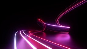cycled 3d animation. Abstract panoramic background. Dynamic neon lines glowing in the dark room with floor reflection. Virtual fluorescent ribbon loop. Fantastic minimalist wallpaper. Speed of light - Powered by Shutterstock - Get 15% off with code: PIKWIZARD15