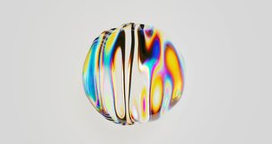 3D background. Abstract dispersion glass sphere.Futuristic blob with rainbow. Liquid shape, animation in 4K. Holographic spectrum colors. Seamless 3D loop video. Prism, iridescent concept